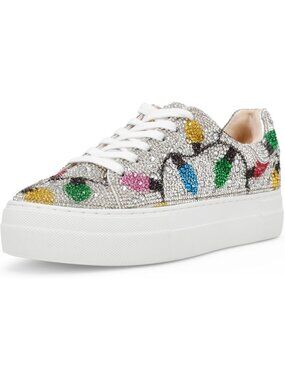 Women White Green Comfortable Rhinestone Low-Top Glam Stylish Design Sneakers